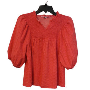 Women's Medium Michelle McDowell Top Puff Sleeve Pink VNeck